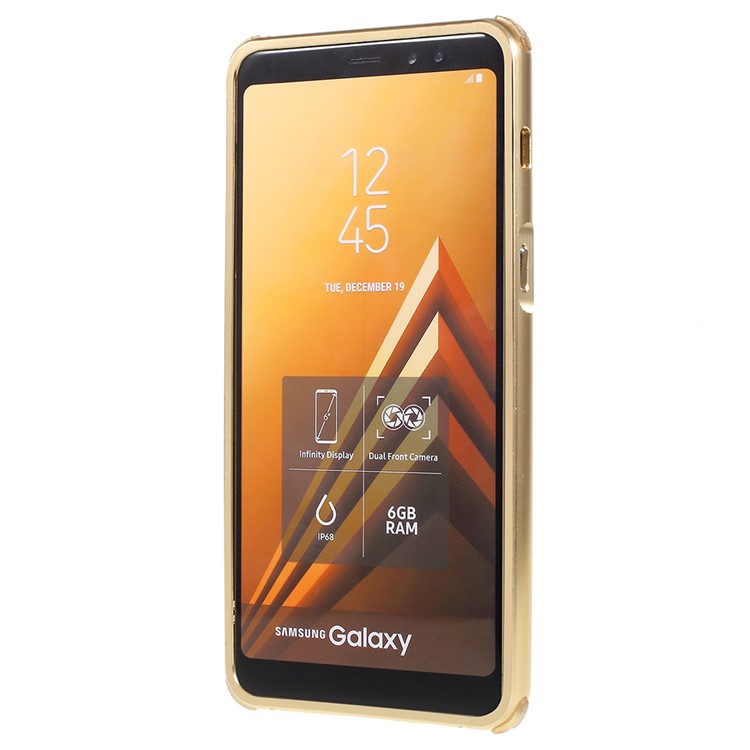 Electroplated Metal Bumper + Carbon Fiber Texture PC Back Panel Slide-on Shell for Samsung Galaxy A8 Plus (2018) - Gold-3