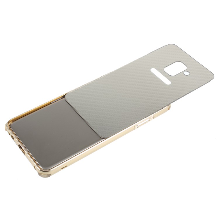 Electroplated Metal Bumper + Carbon Fiber Texture PC Back Panel Slide-on Shell for Samsung Galaxy A8 Plus (2018) - Gold-4