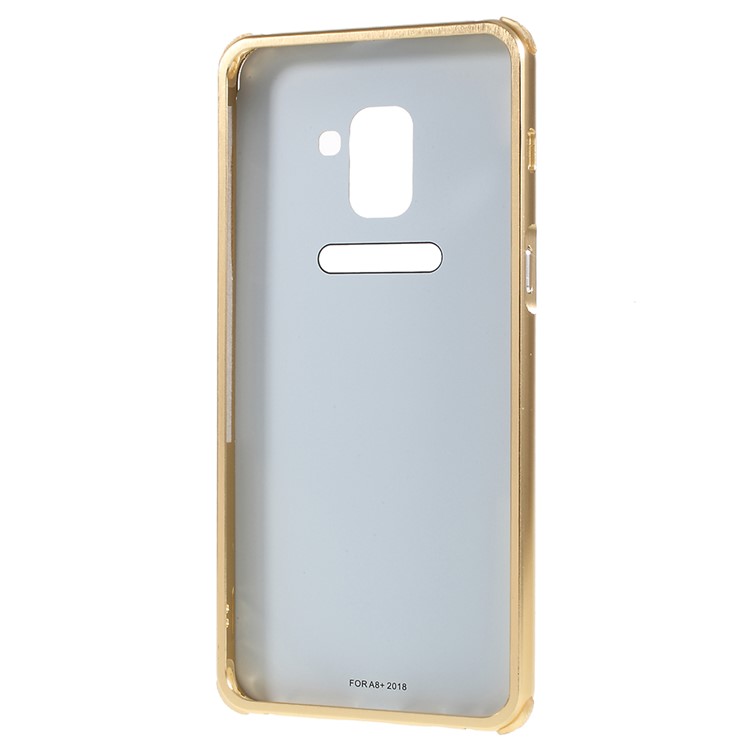 Electroplated Metal Bumper + Carbon Fiber Texture PC Back Panel Slide-on Shell for Samsung Galaxy A8 Plus (2018) - Gold-5
