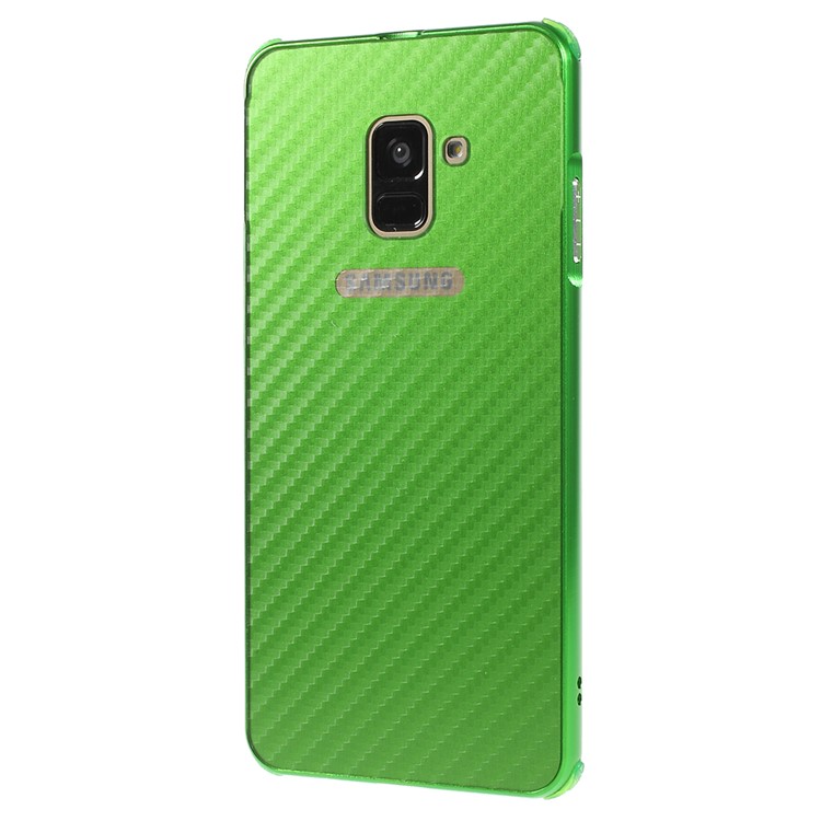 Electroplated Metal Bumper + Carbon Fiber Texture PC Back Panel Slide-on Case Cover for Samsung Galaxy A8 Plus (2018) - Green-2
