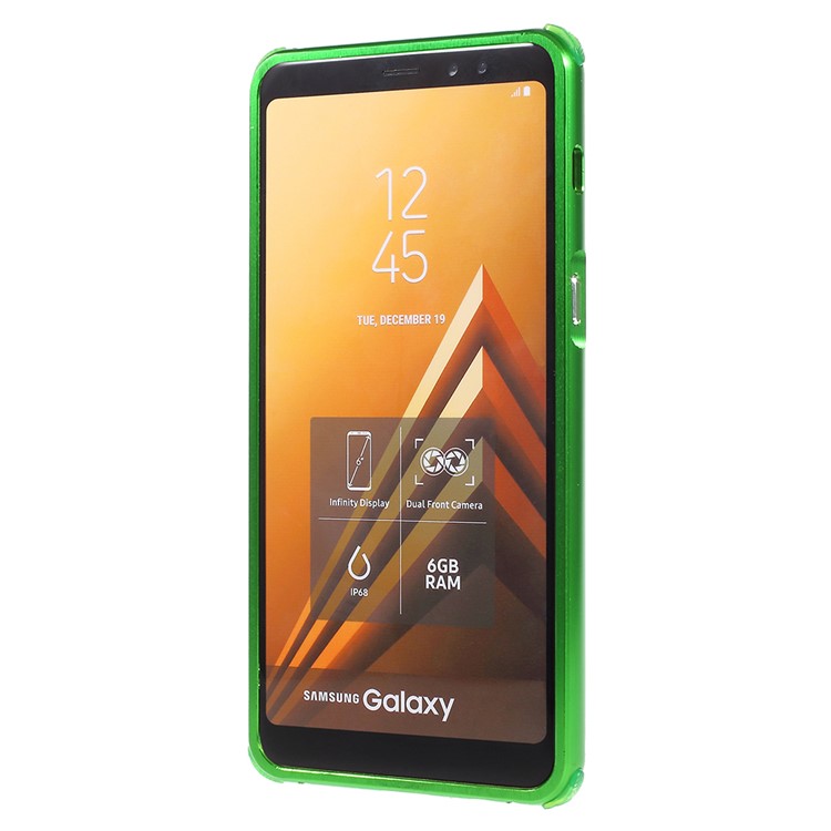Electroplated Metal Bumper + Carbon Fiber Texture PC Back Panel Slide-on Case Cover for Samsung Galaxy A8 Plus (2018) - Green-3