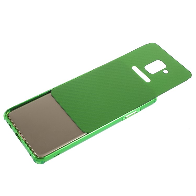 Electroplated Metal Bumper + Carbon Fiber Texture PC Back Panel Slide-on Case Cover for Samsung Galaxy A8 Plus (2018) - Green-4