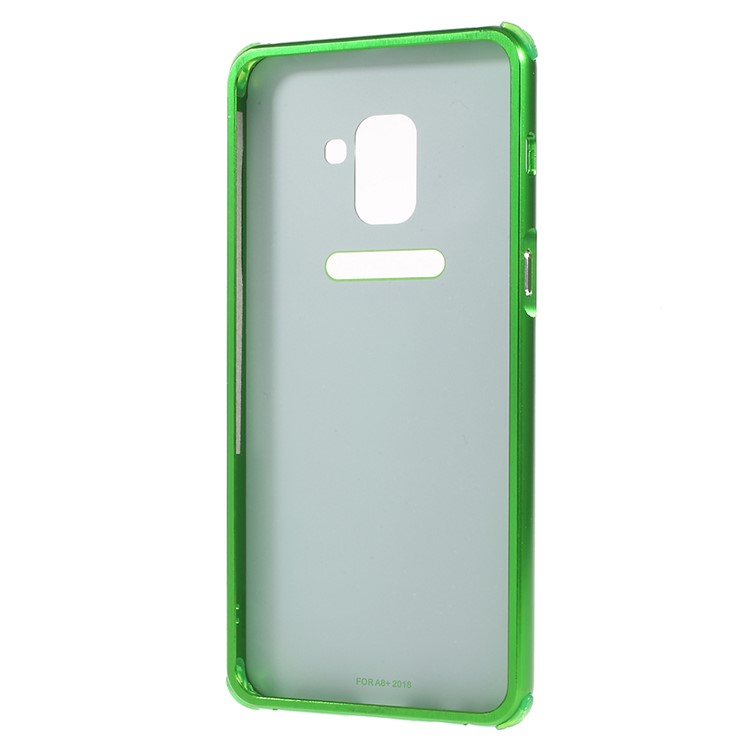 Electroplated Metal Bumper + Carbon Fiber Texture PC Back Panel Slide-on Case Cover for Samsung Galaxy A8 Plus (2018) - Green-5