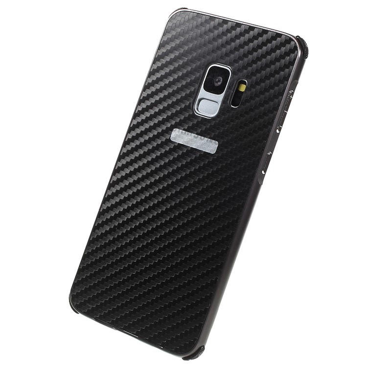 Electroplated Metal Bumper + Carbon Fiber Texture PC Back Panel Slide-on Case Cover for Samsung Galaxy S9 SM-G960 - Black-2