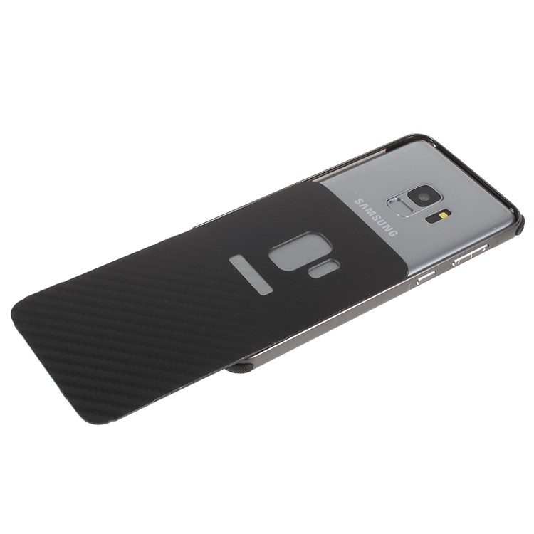 Electroplated Metal Bumper + Carbon Fiber Texture PC Back Panel Slide-on Case Cover for Samsung Galaxy S9 SM-G960 - Black-5