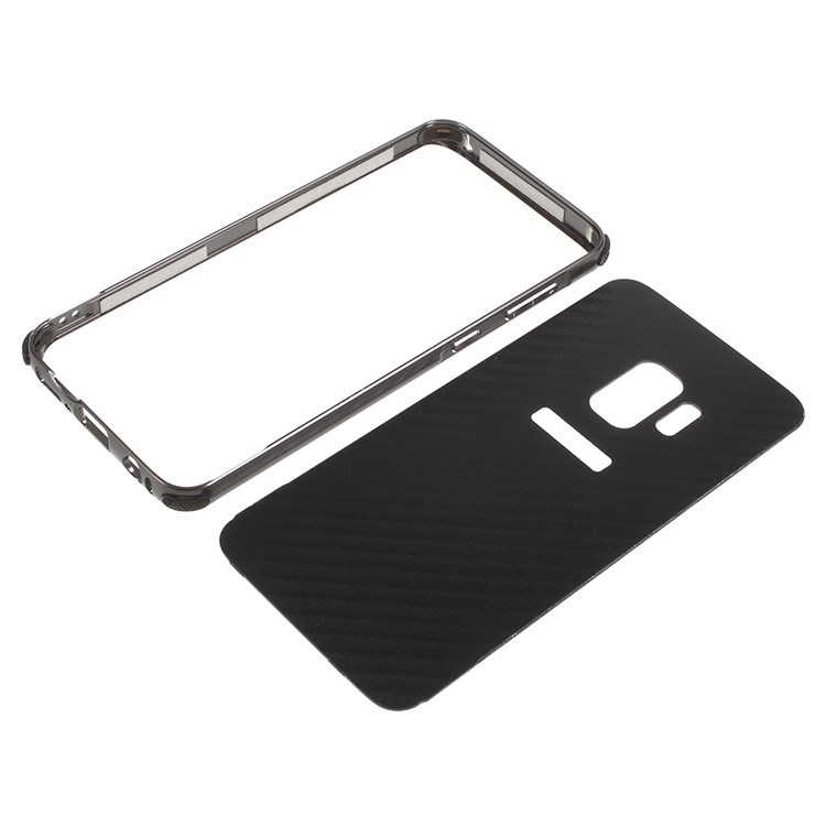 Electroplated Metal Bumper + Carbon Fiber Texture PC Back Panel Slide-on Case Cover for Samsung Galaxy S9 SM-G960 - Black-6