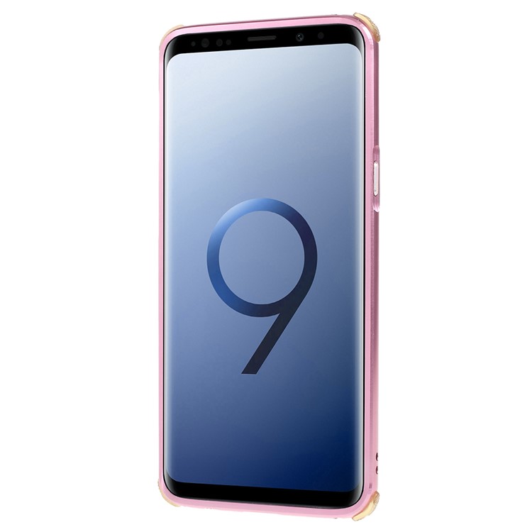 Electroplated Metal Bumper + Carbon Fiber Texture PC Back Panel Slide-on Cover for Samsung Galaxy S9 SM-G960 - Rose Gold-2