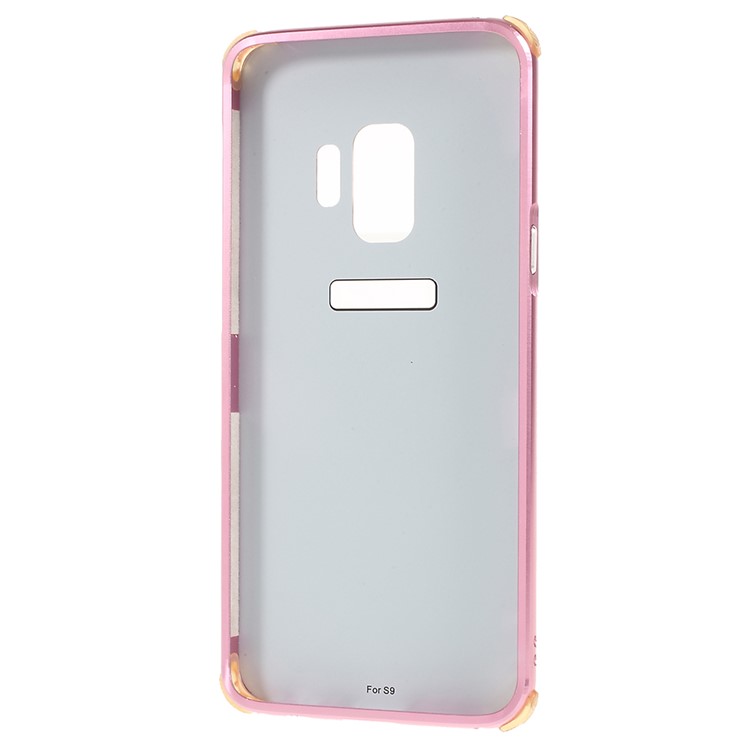Electroplated Metal Bumper + Carbon Fiber Texture PC Back Panel Slide-on Cover for Samsung Galaxy S9 SM-G960 - Rose Gold-5
