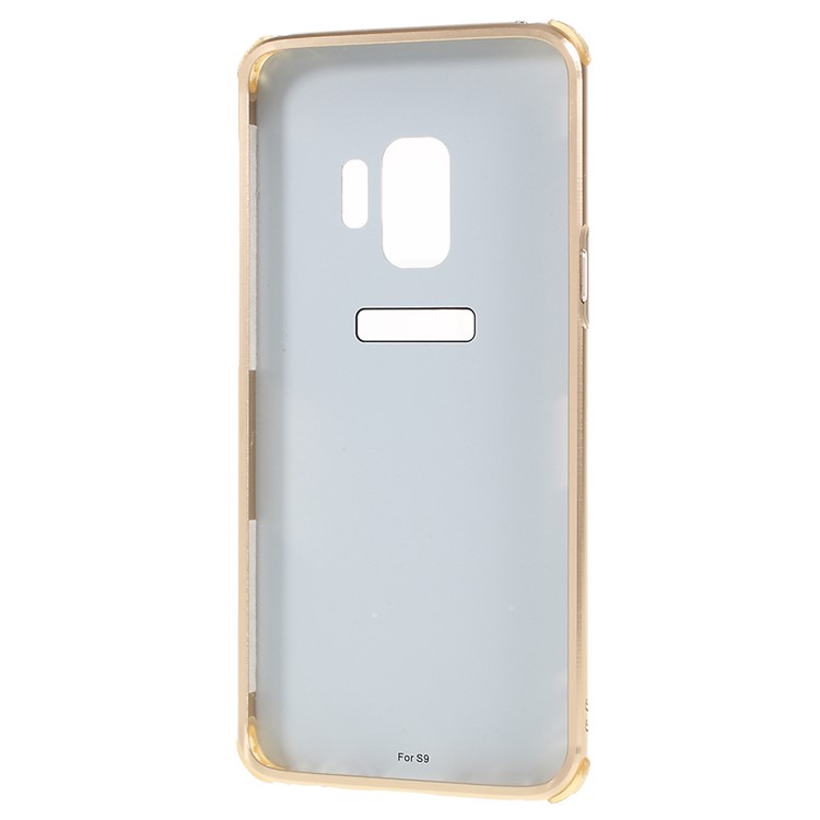 Electroplated Metal Bumper + Carbon Fiber Texture PC Back Panel Slide-on Case for Samsung Galaxy S9 SM-G960 - Gold-5