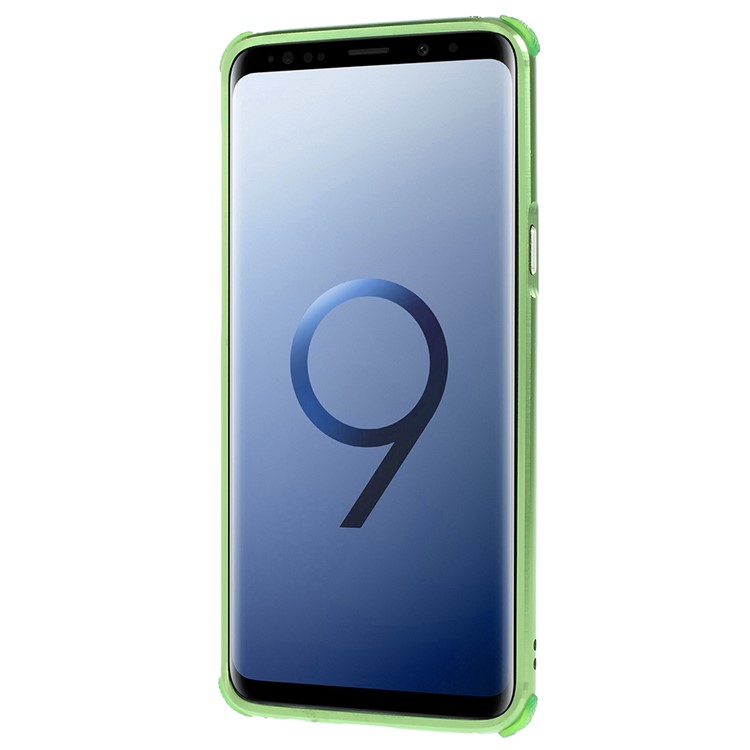 Electroplated Metal Bumper + Carbon Fiber Texture PC Back Panel Slide-on Phone Shell for Samsung Galaxy S9 SM-G960 - Green-2