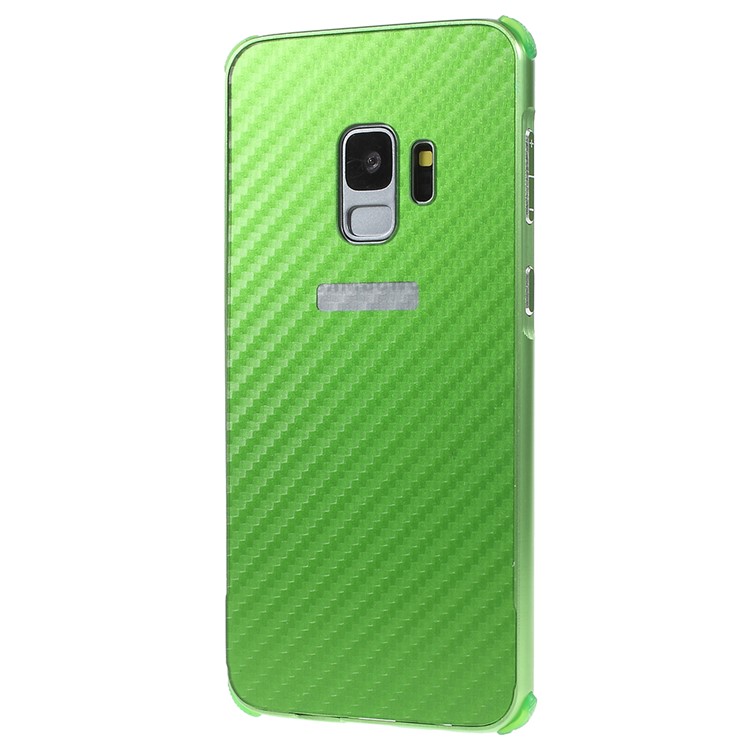 Electroplated Metal Bumper + Carbon Fiber Texture PC Back Panel Slide-on Phone Shell for Samsung Galaxy S9 SM-G960 - Green-3