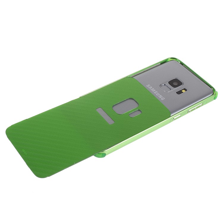 Electroplated Metal Bumper + Carbon Fiber Texture PC Back Panel Slide-on Phone Shell for Samsung Galaxy S9 SM-G960 - Green-4