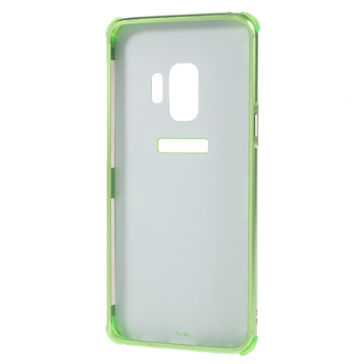 Electroplated Metal Bumper + Carbon Fiber Texture PC Back Panel Slide-on Phone Shell for Samsung Galaxy S9 SM-G960 - Green-5