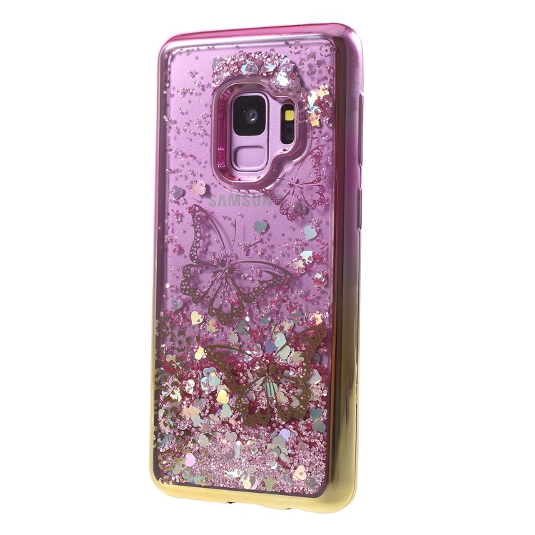 Floating Glitter Powder Quicksand Electroplated TPU Case for Samsung Galaxy S9 SM-G960 - Butterflies-3