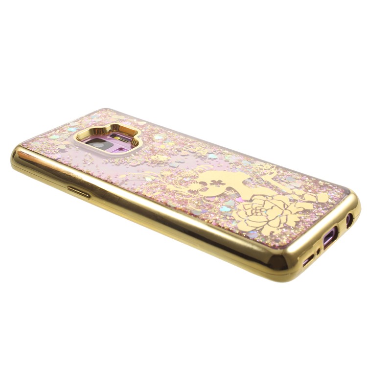 Floating Glitter Powder Quicksand Electroplated TPU Mobile Phone Casing for Samsung Galaxy S9 SM-G960 - Butterfly Flower Girl-4