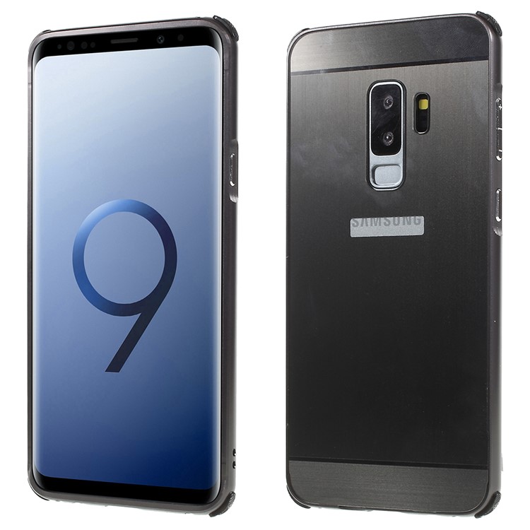 Slide-on Drop-proof Brushed PC Plate + Metal Bumper Hybrid Case for Samsung Galaxy S9+ SM-G965 - Black-1