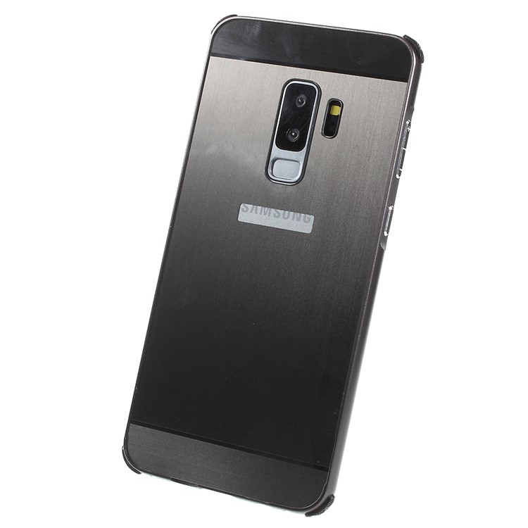Slide-on Drop-proof Brushed PC Plate + Metal Bumper Hybrid Case for Samsung Galaxy S9+ SM-G965 - Black-2