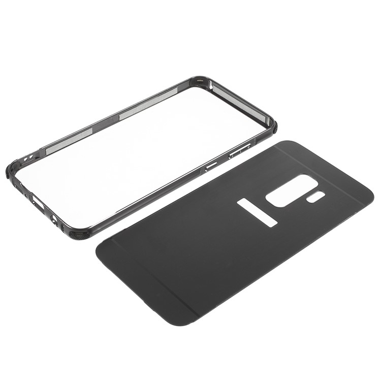 Slide-on Drop-proof Brushed PC Plate + Metal Bumper Hybrid Case for Samsung Galaxy S9+ SM-G965 - Black-6