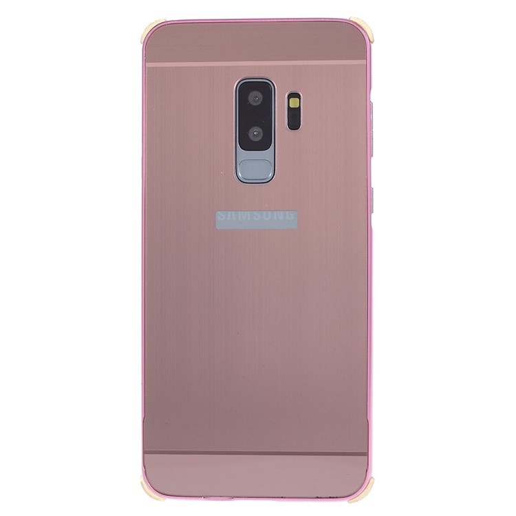Slide-on Drop-proof Brushed PC Plate + Metal Bumper Hybrid Shell for Samsung Galaxy S9 Plus SM-G965 - Rose Gold-1