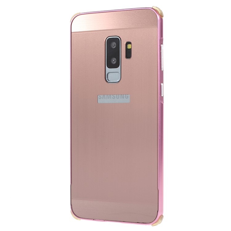 Slide-on Drop-proof Brushed PC Plate + Metal Bumper Hybrid Shell for Samsung Galaxy S9 Plus SM-G965 - Rose Gold-2
