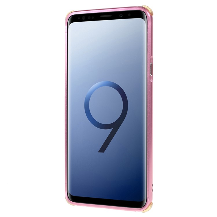 Slide-on Drop-proof Brushed PC Plate + Metal Bumper Hybrid Shell for Samsung Galaxy S9 Plus SM-G965 - Rose Gold-3