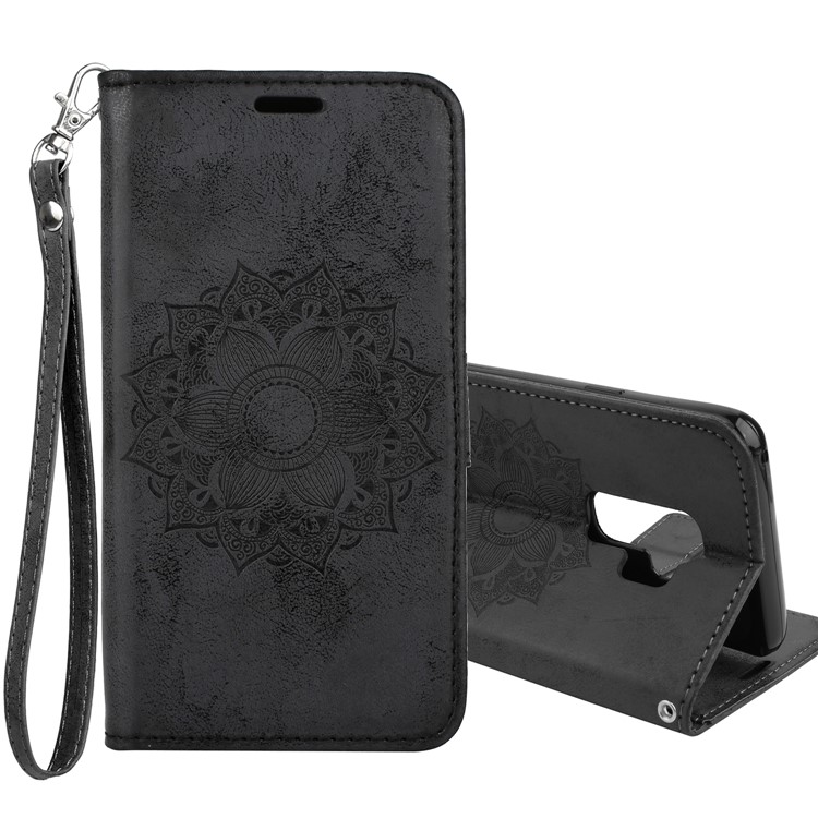 Imprint Mandala Flower Stand Wallet Leather Case for Samsung Galaxy S9+ SM-G965 - Black-1