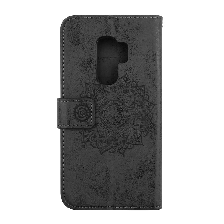 Imprint Mandala Flower Stand Wallet Leather Case for Samsung Galaxy S9+ SM-G965 - Black-3