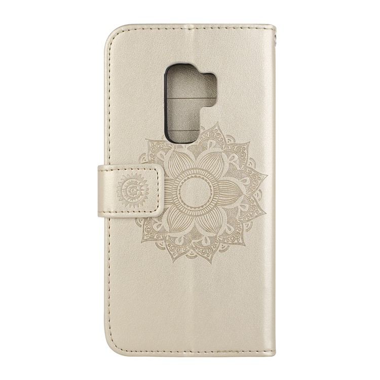 Imprint Mandala Flower Stand Wallet Leather Casing for Samsung Galaxy S9 Plus SM-G965 - Gold-3