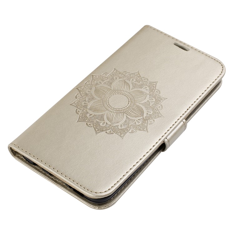 Imprint Mandala Flower Stand Wallet Leather Casing for Samsung Galaxy S9 Plus SM-G965 - Gold-4