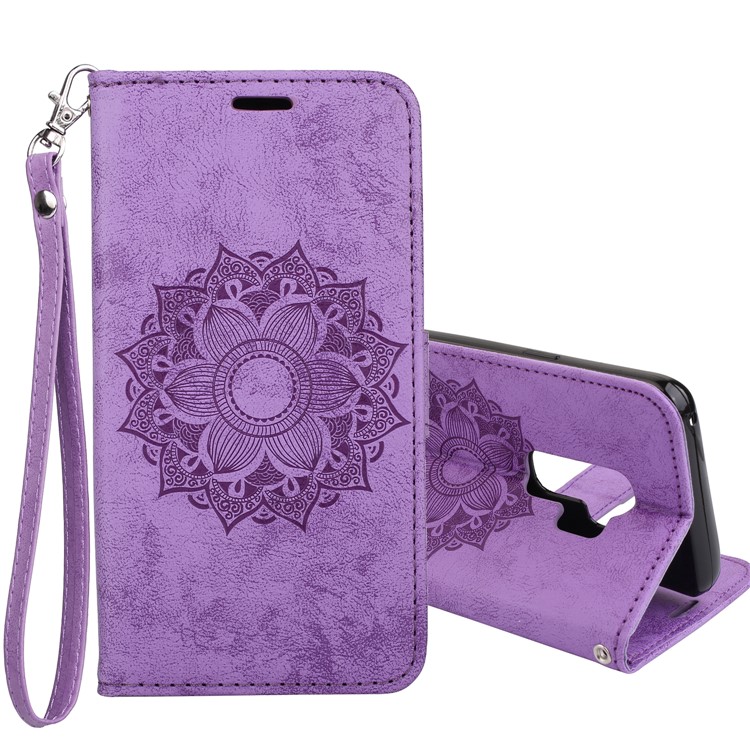 Imprint Mandala Flower Stand Wallet Leather Mobile Phone Case for Samsung Galaxy S9+ SM-G965 - Purple-1
