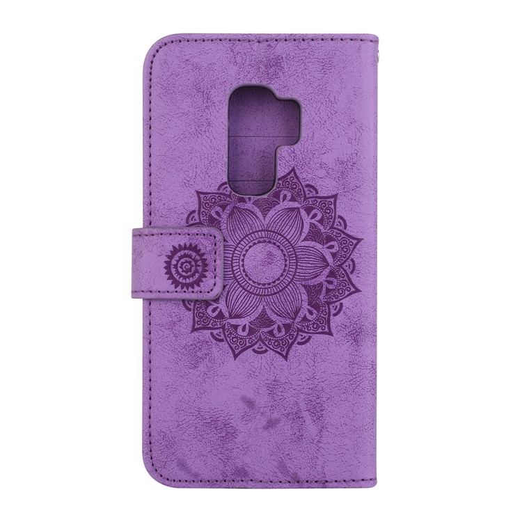 Imprint Mandala Flower Stand Wallet Leather Mobile Phone Case for Samsung Galaxy S9+ SM-G965 - Purple-3