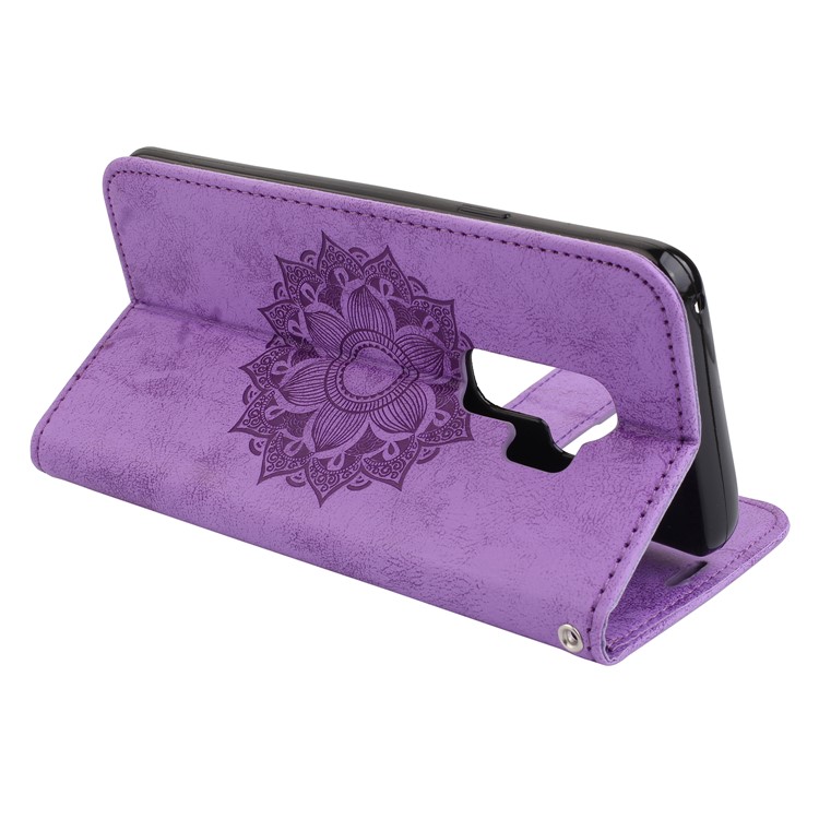 Imprint Mandala Flower Stand Wallet Leather Mobile Phone Case for Samsung Galaxy S9+ SM-G965 - Purple-6