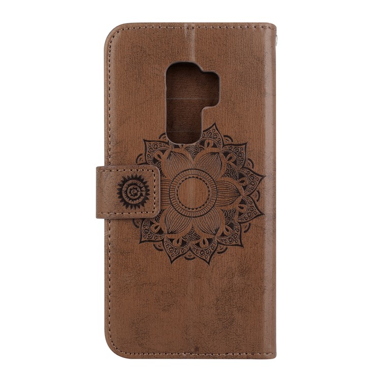 Imprint Mandala Flower Stand Wallet Leather Cell Phone Case for Samsung Galaxy S9+ SM-G965 - Brown-3