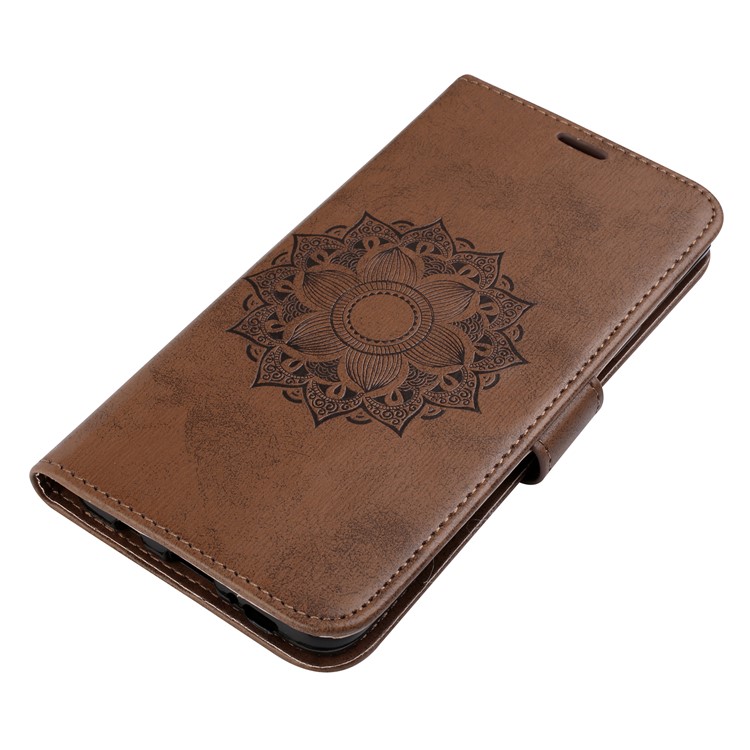Imprint Mandala Flower Stand Wallet Leather Cell Phone Case for Samsung Galaxy S9+ SM-G965 - Brown-4
