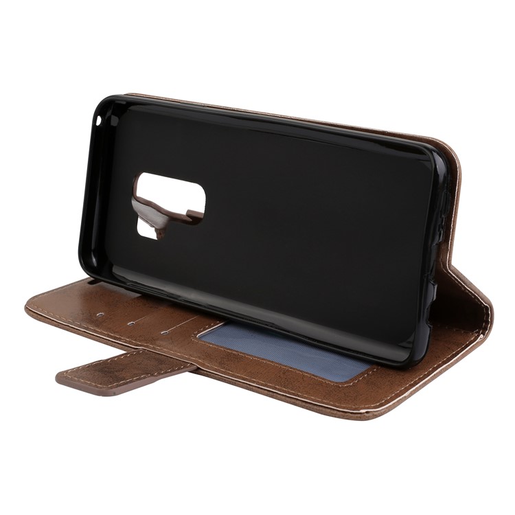 Imprint Mandala Flower Stand Wallet Leather Cell Phone Case for Samsung Galaxy S9+ SM-G965 - Brown-5