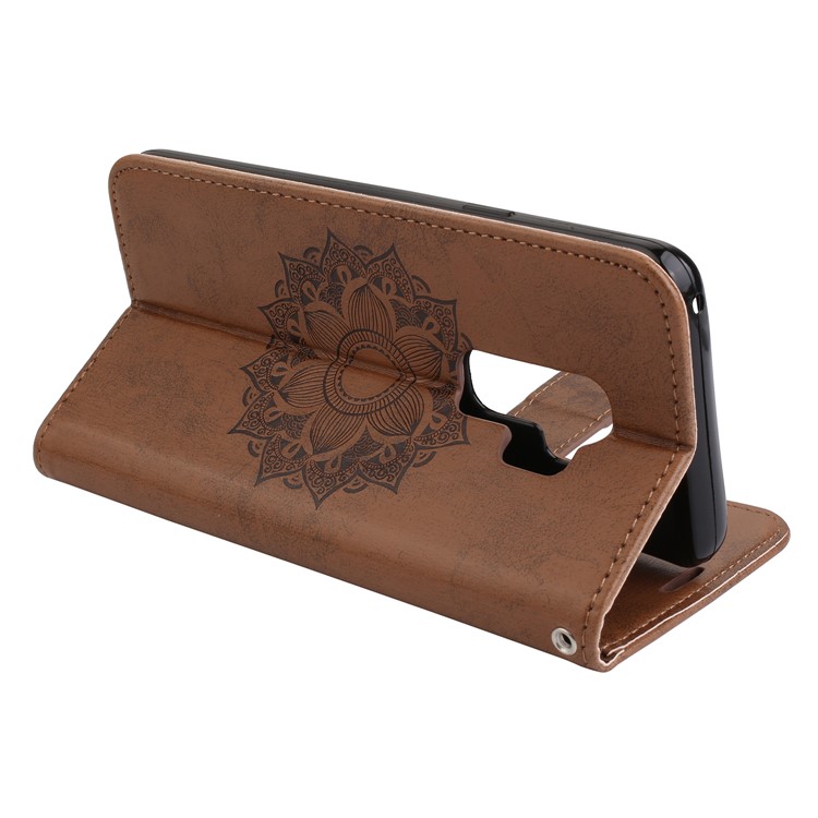 Imprint Mandala Flower Stand Wallet Leather Cell Phone Case for Samsung Galaxy S9+ SM-G965 - Brown-6