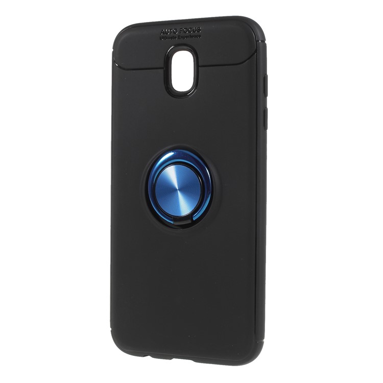 Finger Ring Kickstand TPU Cell Phone Cover Built-in Metal Sheet for Samsung Galaxy J7 (2017) EU Version / J7 Pro (2017) - Black + Blue-2