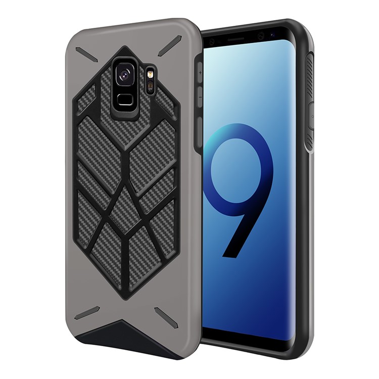 Two Pieces Cool Geometric Figure PC + Silicone Shockproof Hybrid Shell Case for Samsung Galaxy S9 SM-G960 - Grey-1