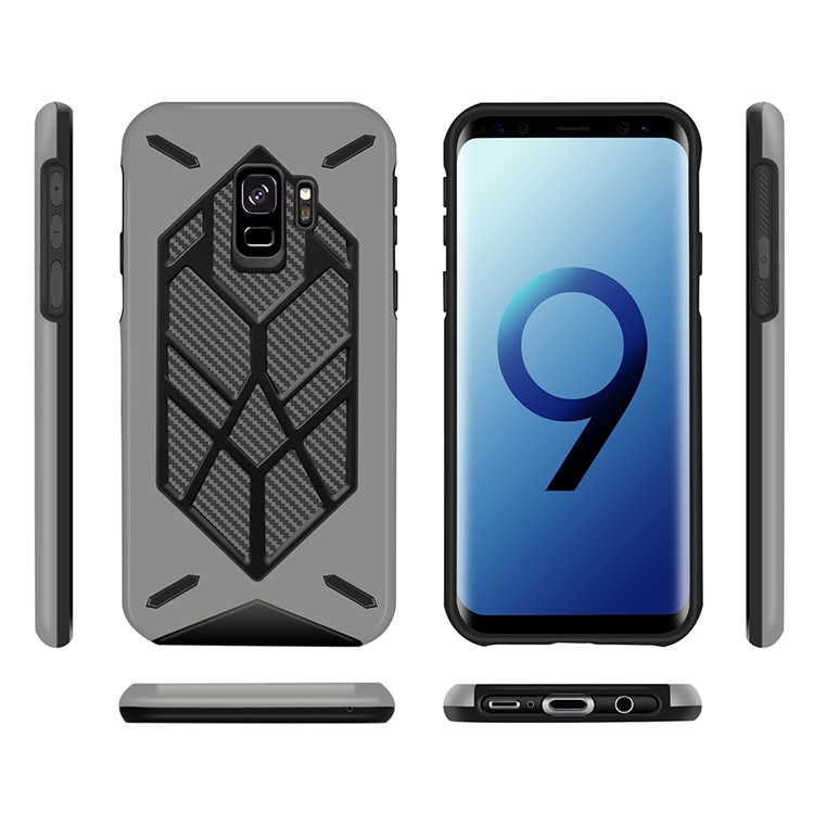 Two Pieces Cool Geometric Figure PC + Silicone Shockproof Hybrid Shell Case for Samsung Galaxy S9 SM-G960 - Grey-2