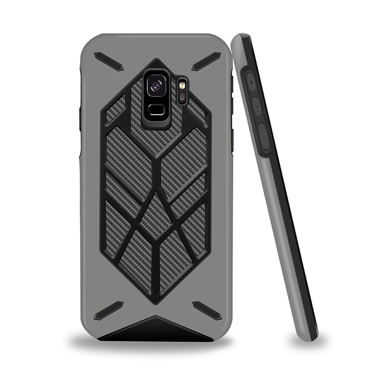 Two Pieces Cool Geometric Figure PC + Silicone Shockproof Hybrid Shell Case for Samsung Galaxy S9 SM-G960 - Grey-3