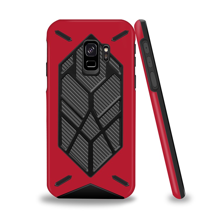 Two Pieces Cool Geometric Figure PC + Silicone Shockproof Hybrid Back Case for Samsung Galaxy S9 SM-G960 - Red-2