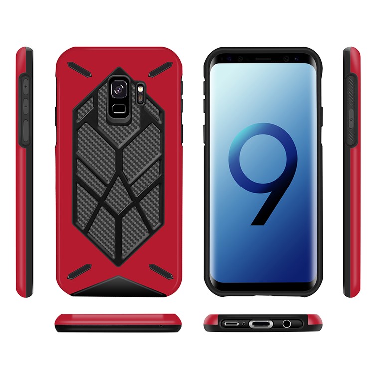 Two Pieces Cool Geometric Figure PC + Silicone Shockproof Hybrid Back Case for Samsung Galaxy S9 SM-G960 - Red-3