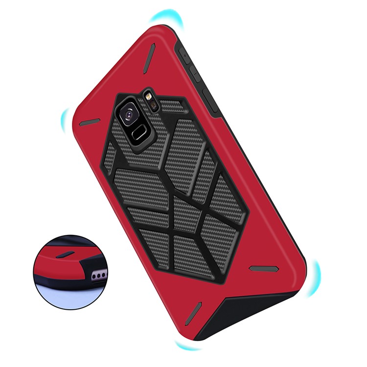 Two Pieces Cool Geometric Figure PC + Silicone Shockproof Hybrid Back Case for Samsung Galaxy S9 SM-G960 - Red-7