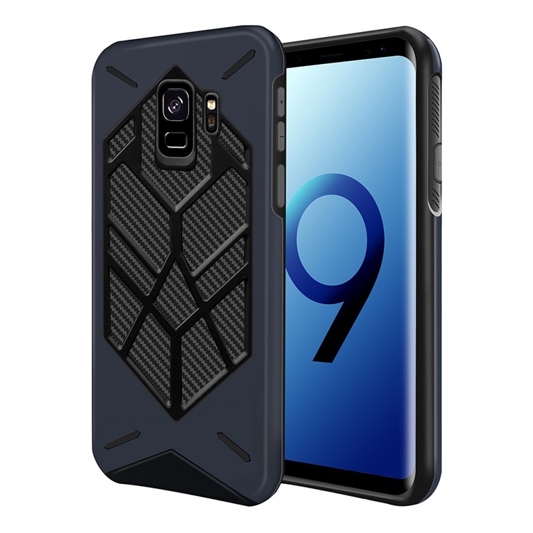 Two Pieces Cool Geometric Figure PC + Silicone Shockproof Combo Phone Case for Samsung Galaxy S9 SM-G960 - Dark Blue-1