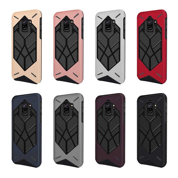 Two Pieces Cool Geometric Figure PC + Silicone Shockproof Combo Phone Case for Samsung Galaxy S9 SM-G960 - Dark Blue-10