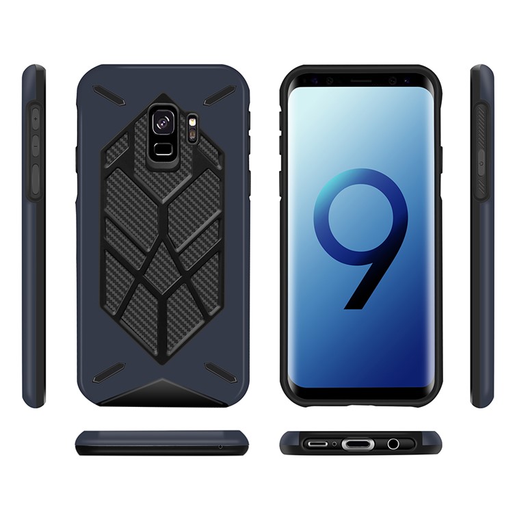 Two Pieces Cool Geometric Figure PC + Silicone Shockproof Combo Phone Case for Samsung Galaxy S9 SM-G960 - Dark Blue-2