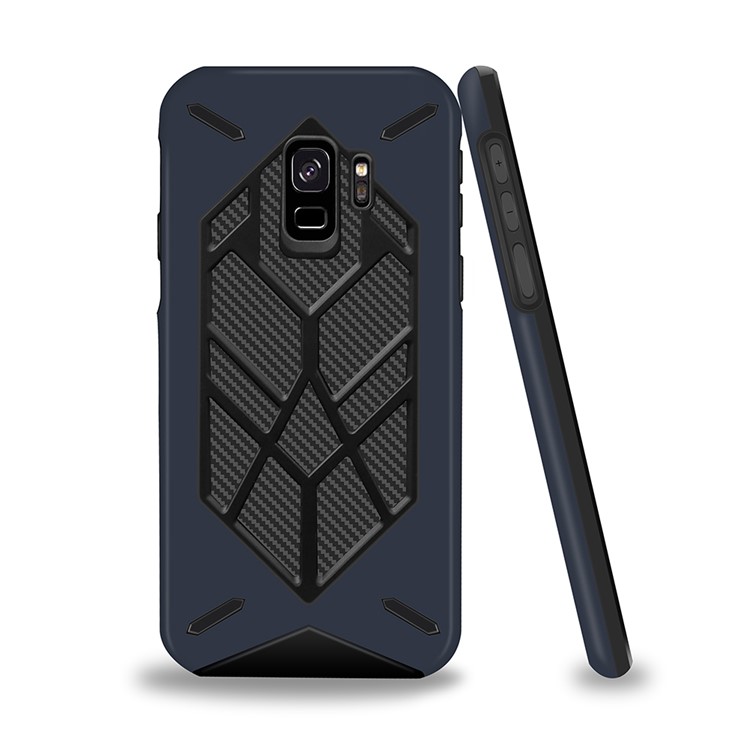 Two Pieces Cool Geometric Figure PC + Silicone Shockproof Combo Phone Case for Samsung Galaxy S9 SM-G960 - Dark Blue-3