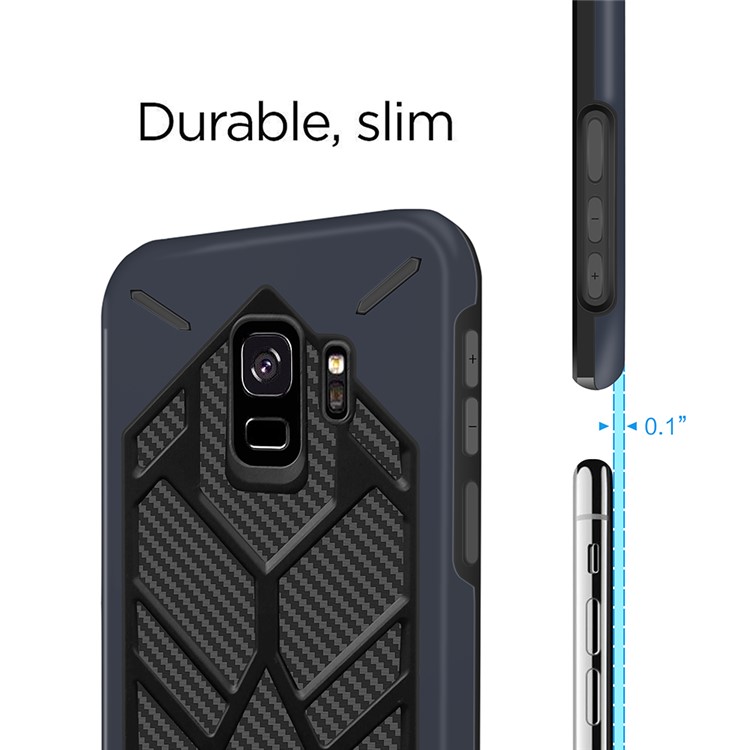 Two Pieces Cool Geometric Figure PC + Silicone Shockproof Combo Phone Case for Samsung Galaxy S9 SM-G960 - Dark Blue-4