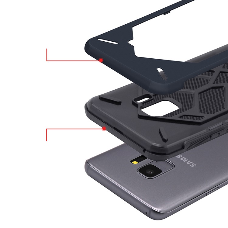 Two Pieces Cool Geometric Figure PC + Silicone Shockproof Combo Phone Case for Samsung Galaxy S9 SM-G960 - Dark Blue-6