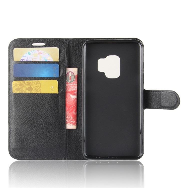 100Pcs/Set Litchi Grain Wallet Stand Leather Case for Samsung Galaxy S9 G960 - Black-3